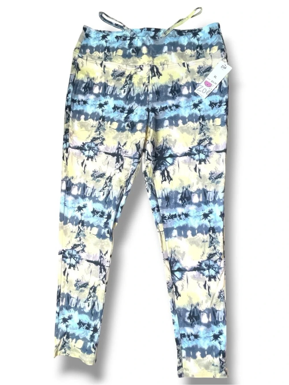 Abstract Tie Dye Leggings Blue Yellow Stretch Yoga Pants Zoe by Zoe & Phoebe Y2K
